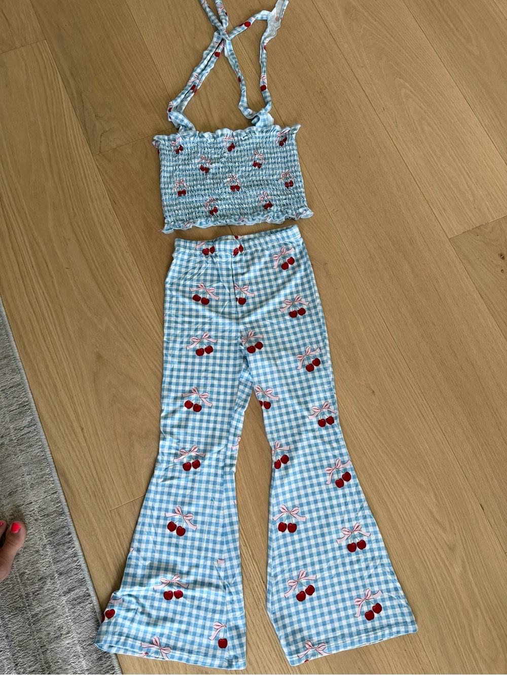 Kids Blue Gingham Cherry Set
